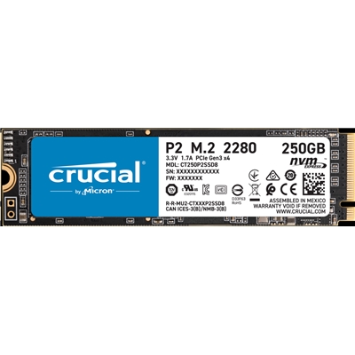 SSD-SOLID STATE DISK M.2(2280) NVME  250GB PCIE3.0X4 CRUCIAL P2 CT250P2SSD8 READ:2100MB/S-WRITE:1150MB/S