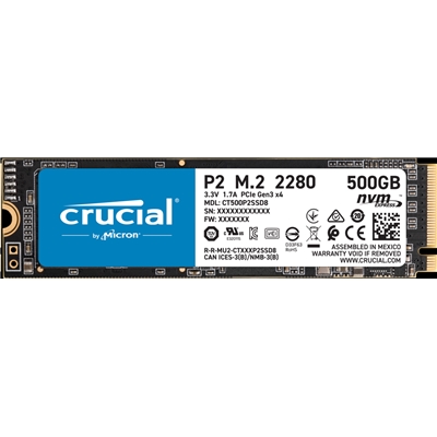 SSD-SOLID STATE DISK M.2(2280) NVME  500GB PCIE3.0X4 CRUCIAL P2 CT500P2SSD8 READ:2300MB/S-WRITE:940MB/S