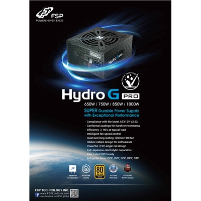 ALIMENTATORE ATX 750W FULL MODULAR FORTRON MOD. HYDRO G PRO HG2-750 80PLUS GOLD ACTIVE PFC FINO:20/05