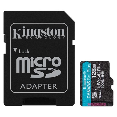 MICRO SECURE DIGITAL 128GB SDCG3/128GB CLASS10 U3 V30 + ADATTATORE READ:170MB/S WRITE:70MB/S CANVAS GO PLUS KINGSTON