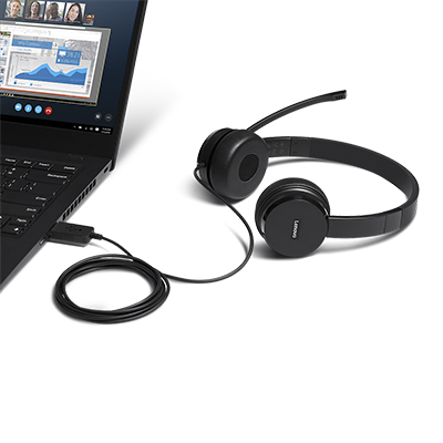 CUFFIE+MICROFONO LENOVO 4XD0X88524 USB2.0 STEREO100 PELLE+MEMORY FOAM PLUG-AND-PLAY USB-A CAVO 1.8MT