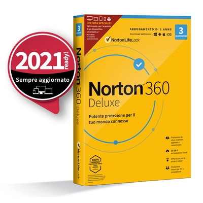 NORTON BOX 360 DELUXE 2020 ATTACH -- 3 DISPOSITIVI (21409821) - 25GB BACKUP
