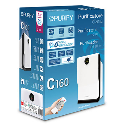 PURIFICATORE D ARIA PURIFY PY-C160 CON LAMAPADA UV - FUNZIONE IONIZZATORE -TECNOLOGIA 6IN1-COP.FINO 40M²