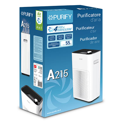 PURIFICATORE D ARIA PURIFY PY-A215 CON LAMAPADA UV - FUNZIONE IONIZZATORE -TECNOLOGIA 4IN1-COP.FINO 55M²