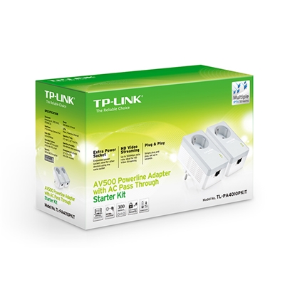 POWERLINE 500M TP-LINK TL-PA4010PKIT IT- AC PASS-THROUGH,HOMEPLUG AV-SUPP.MULTIPLE IPTV STREAMS, NANO SIZE-CONF.2PCS-GAR.3 ANNI-