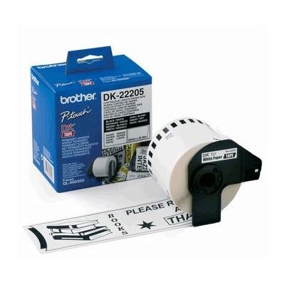 ROTOLO ETICHETTE ADESIVE BROTHER DK22205 62MM X 30.48MT NERO/BIANCO X QL-500/QL-570/QL-700/QL-710W/QL-720NW