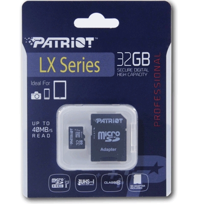 MICRO SECURE DIGITAL 32GB CLASS10 UHS-I 45MB/S + ADATTATORE PATRIOT PSF32GMCSDHC10