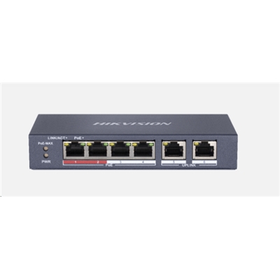 SWITCH 4P LAN 10/100M RJ45 POE + 2P 10/100M HIKVISION DS-3E0106P-E/M  802.3AF/AT, POE POWER BUDGET 35W - METALLICO