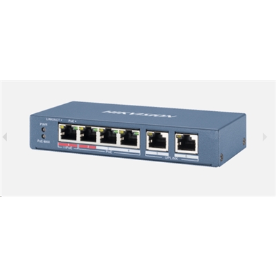 SWITCH 4P LAN 10/100M RJ45 POE + 2P 10/100M RJ45 HIKVISION DS-3E0106HP-E UNMANAGED - 802.3AF/AT/BT - METALLICO