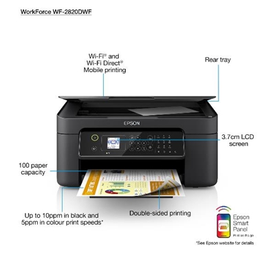 STAMPANTE EPSON MFC INK WORKFORCE WF-2840DWF C11CG30406 A4 4IN1 33PPM 100FG F/R ADF30 LCD 3,7CM USB WIFI, WIFI DIRECT