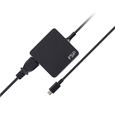 ALIMENTATORE USB-C DA CASA FSP FORTRON MOD. NB C 65 NERO IN=100/240V OUT=5V-9V-12V-15V/3A 20V/3,25A AUT. CAVO 2,1M