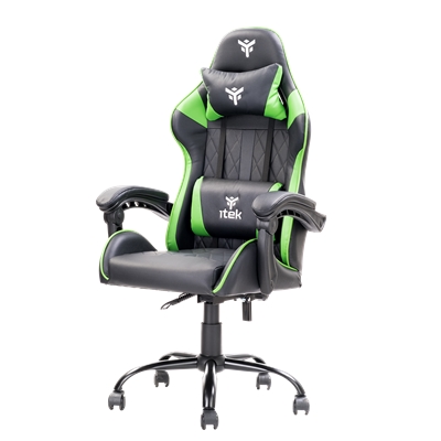 SEDIA GAMING ITEK RHOMBUS PF10 - PVC, DOPPIO CUSCINO, SCHIENALE RECLINABILE, NERO VERDE (ITCGPF10BG)