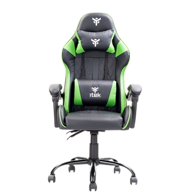 SEDIA GAMING ITEK RHOMBUS PF10 - PVC, DOPPIO CUSCINO, SCHIENALE RECLINABILE, NERO VERDE (ITCGPF10BG)