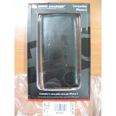 CUSTODIA X APPLE IPHONE 5 SCP10038 SWISS CHARGER IN VERA PELLE NERA