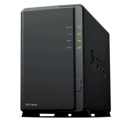 NAS SYNOLOGY DS218PLAY X 2HD SATA2>SENZA DISCHI<QUAD CORE 1.4GHZ-1GB DDR4-1P GIGA-2P USB-SUPP. FINO 15 TELEC.-GARANZIA 2 ANNI