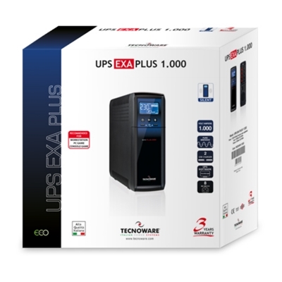 UPS TECNOWARE EXA-PLUS 1000 FGCEXAPL1000 1000VA/ 700W(CASHBACK*) +2USB 2.1A LCD-LIGHT SINUS. +AVR +PROT.RJ45/11 +USB XSW(DA WEB)