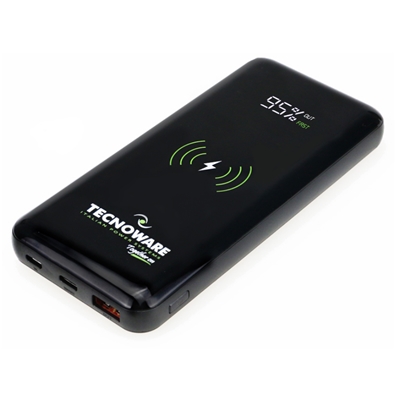 POWERBANK TECNOWARE 10.000MAH FPB17608 NERO IN:MICROUSB+TYPE-C - OUT:WIRELESS+USB +CAVO USB->MICROUSB/TYPE-C/LIGHTNING +CUSTODIA