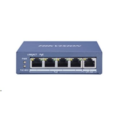 SWITCH 4P LAN GIGABIT HIKVISION DS-3E0505P-E 4P POE + 1P UPLINK - DESKTOP - METALLICO- QOS - 60W