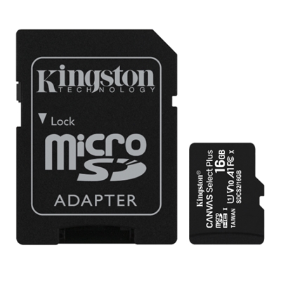 MICRO SECURE DIGITAL  16GB SDCS2/16GB CLASS10 UHS-I 100MB/S + ADATTATORE CANVAS SELECT PLUS KINGSTON