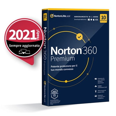 NORTON BOX 360 PREMIUM -- 10 DISPOSITIVI (21397805) - 75GB BACKUP FINO:27/05