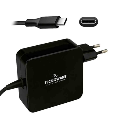 ALIMENTATORE USB-C DA CASA TECNOWARE FAU17563 NERO IN=100/240V OUT=5V-9V-12V-15V/3A 20V/3,25A AUT. CAVO 2,1M